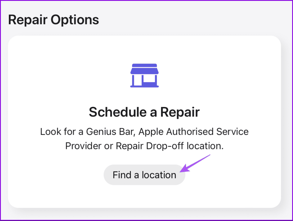 find a location repair options battery