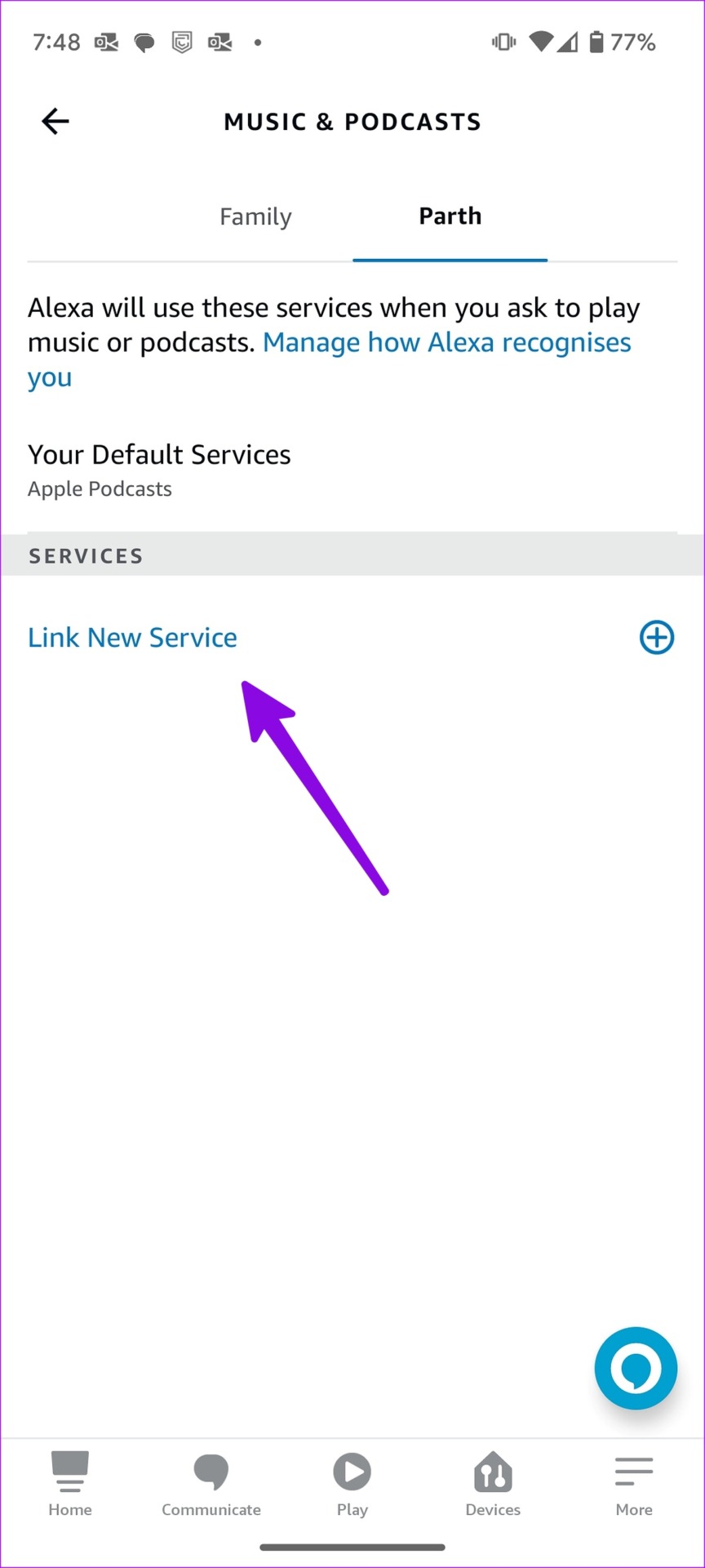 Link new service in Alexa