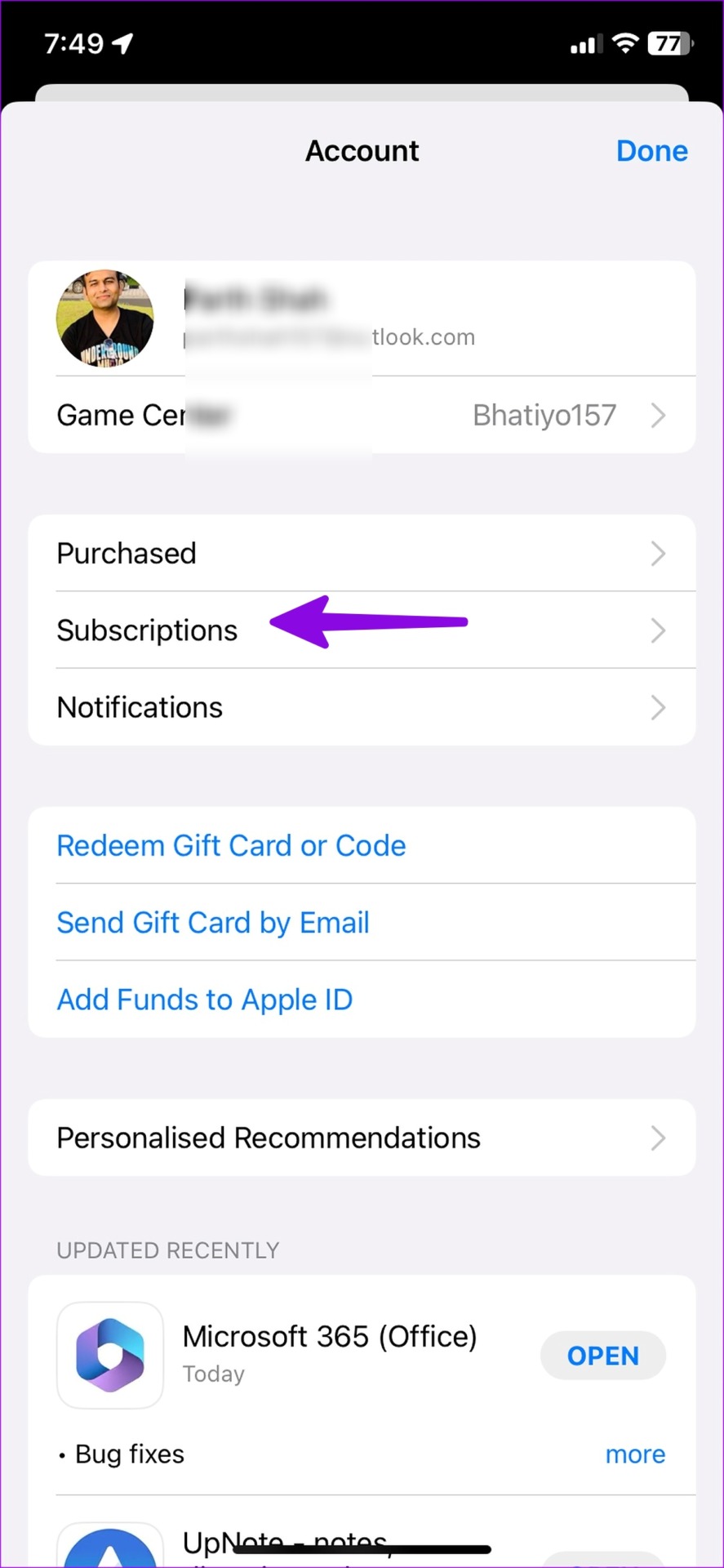 subscriptions on iPhone