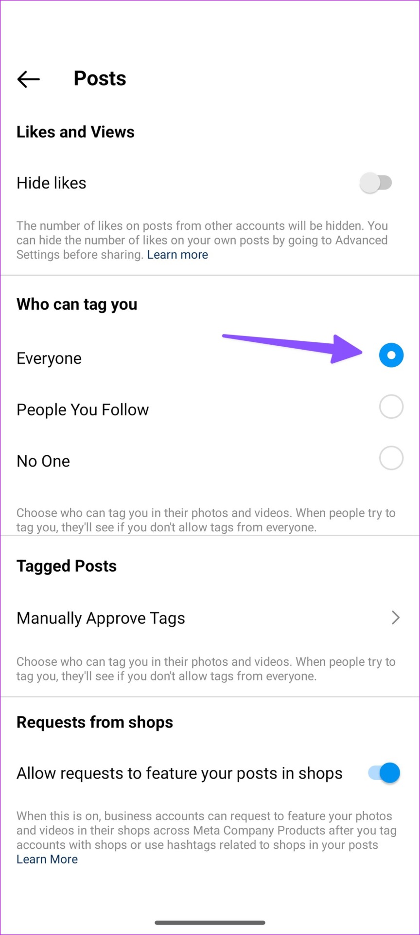 allow everyone to tag on Instagram