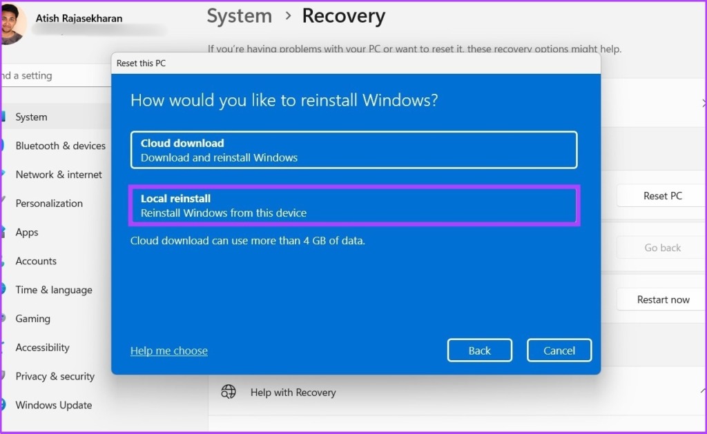 select 'Local reinstall'