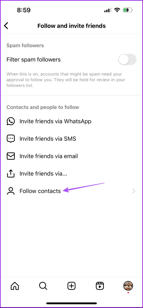 follow contacts instagram settings
