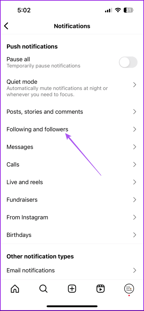 following and followers instagram settings