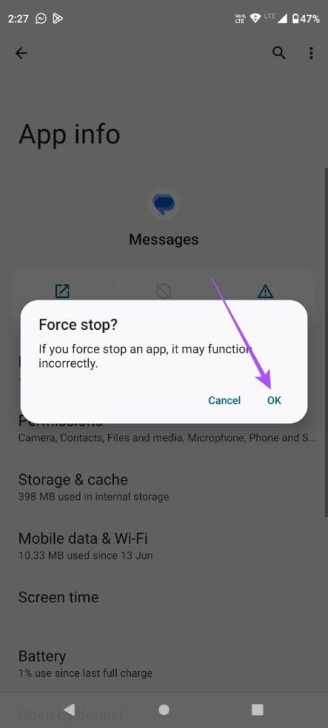force quit messages app android