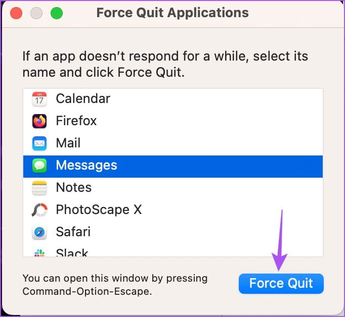 force quit messages app mac