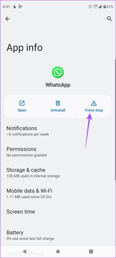 force quit whatsapp app info android
