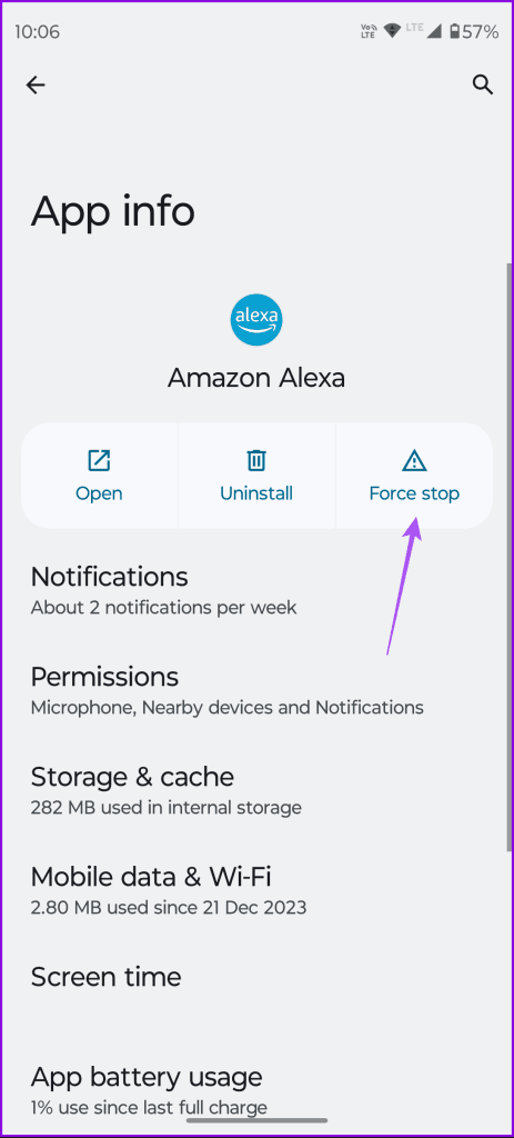 force stop alexa app info android