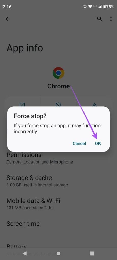 force stop chrome on android