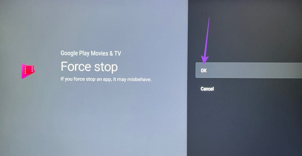 force stop google play movies on android tv