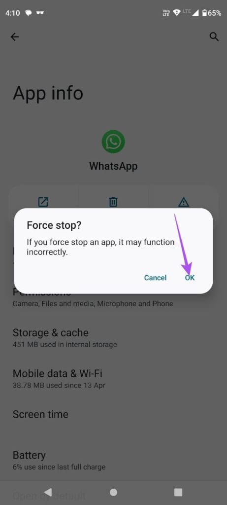 force stop whatsapp on android