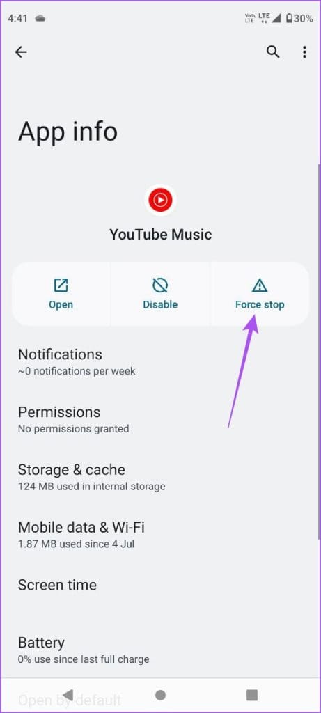 force stop youtube music android