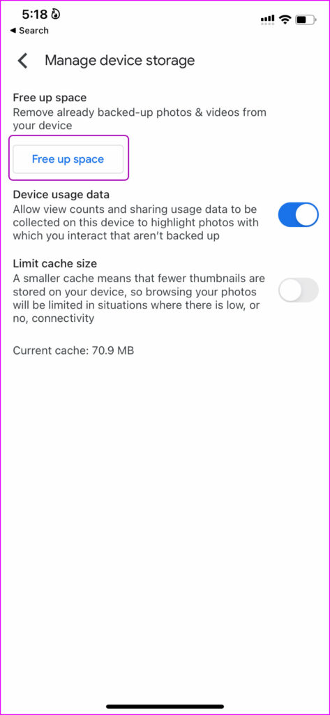 free up storage in Google Photos
