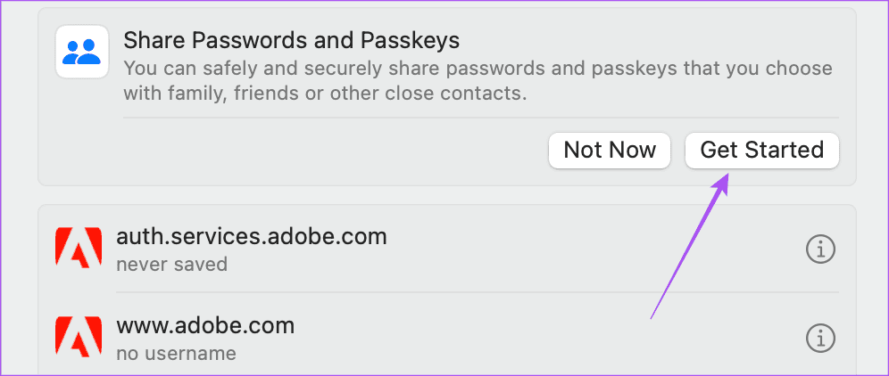 get started password and passkey sharing mac