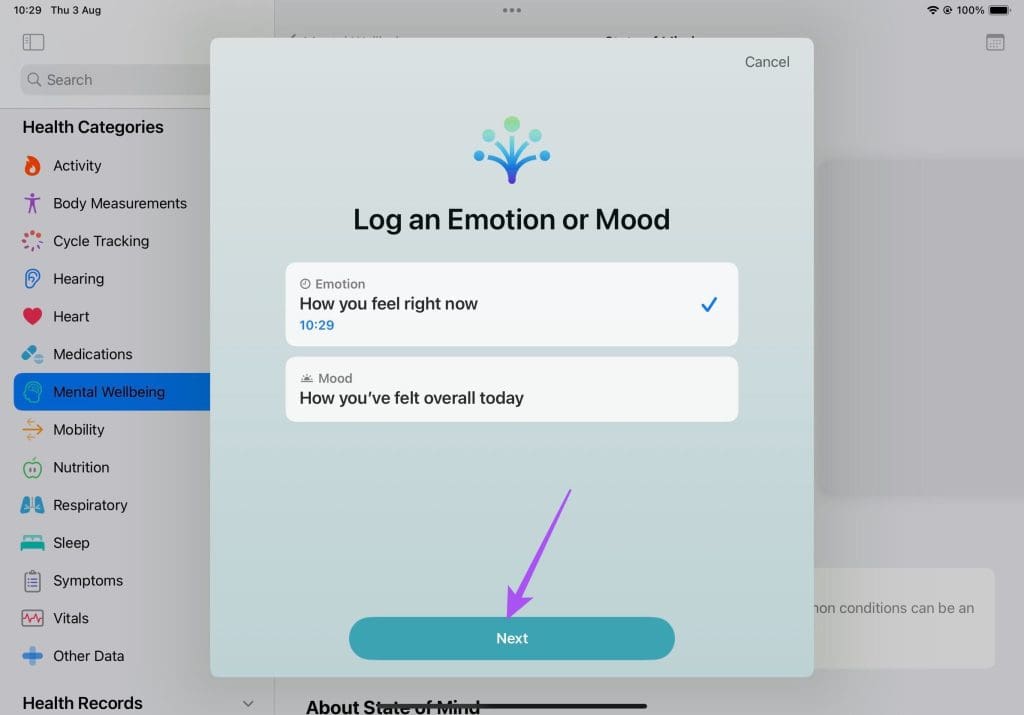 get started to log your emotion iPad
