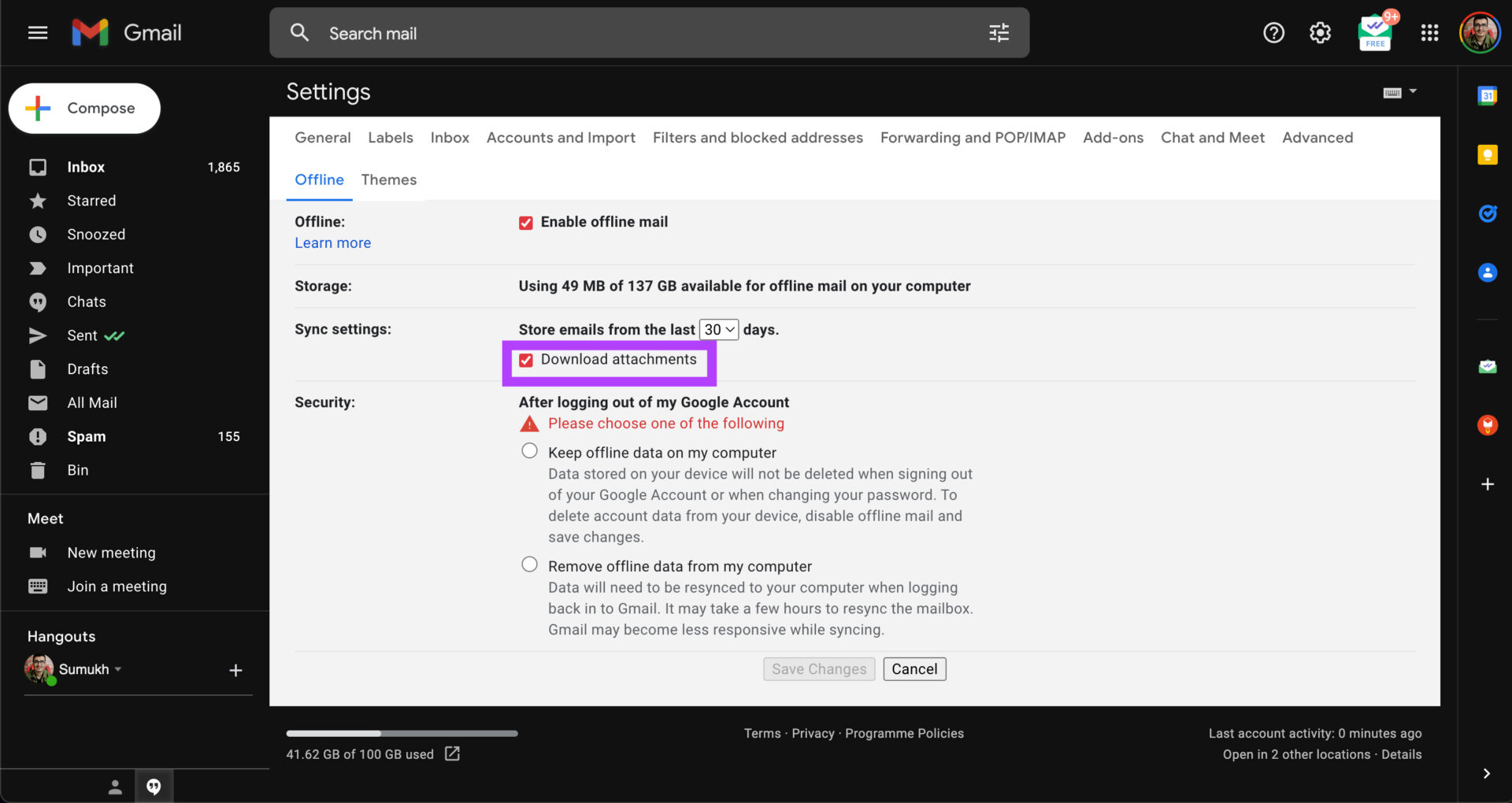 Download attachments on gmail