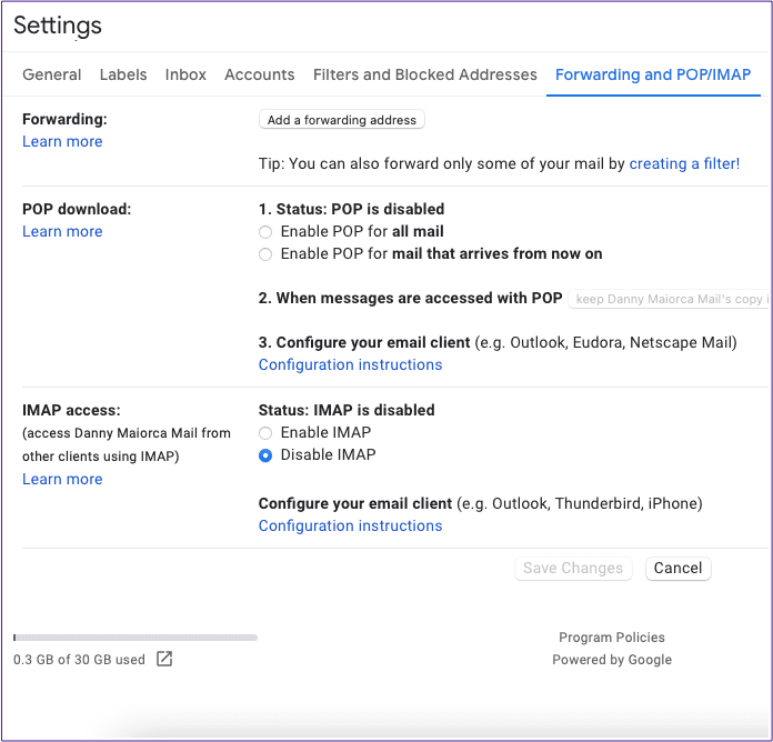 Gmail settings forwarding and pop