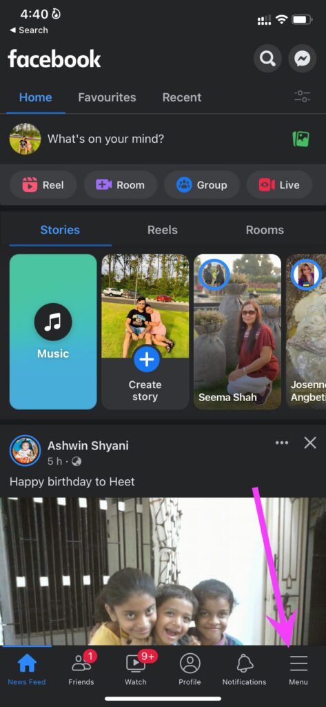 Select the Menu tab from the bottom of the page