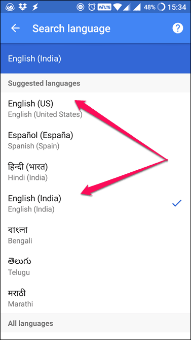 Google Assistant Language Option