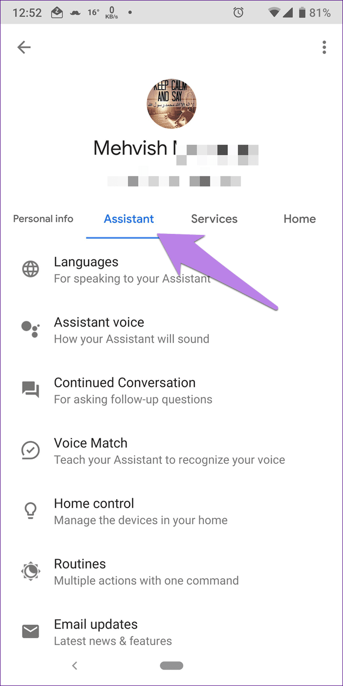 Google Assistant Settings 4A