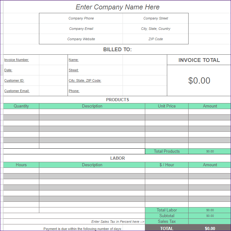Google Sheets Invoice Template Free 6