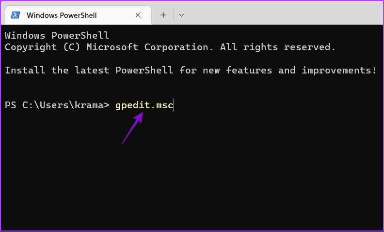gpedit.msc را در PowerShell تایپ کنید