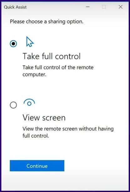 Guide to using quick assist on windows 10 step 12