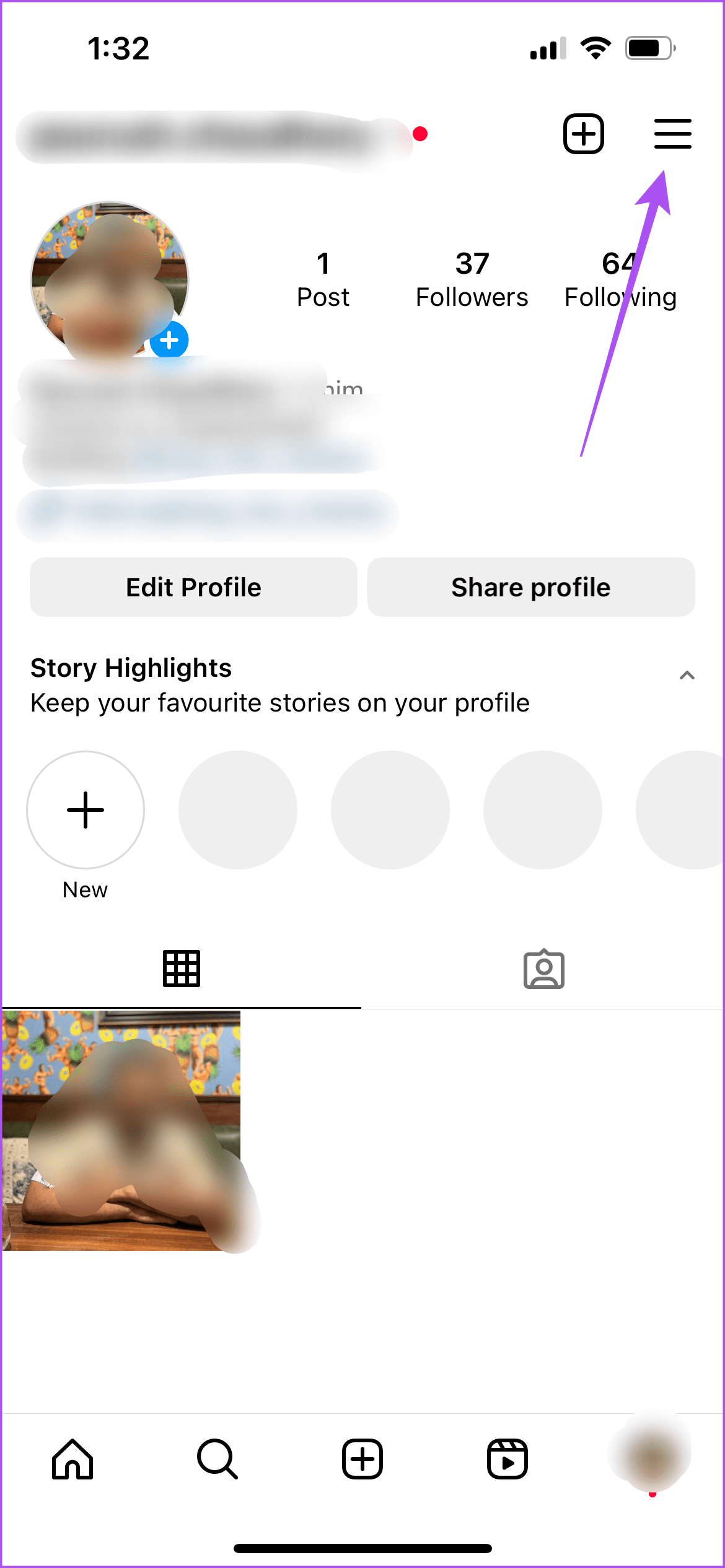 hamburger icon instagram profile 