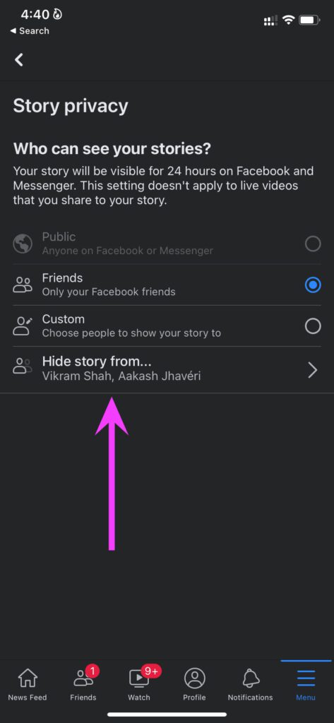 Select Hide story from the options