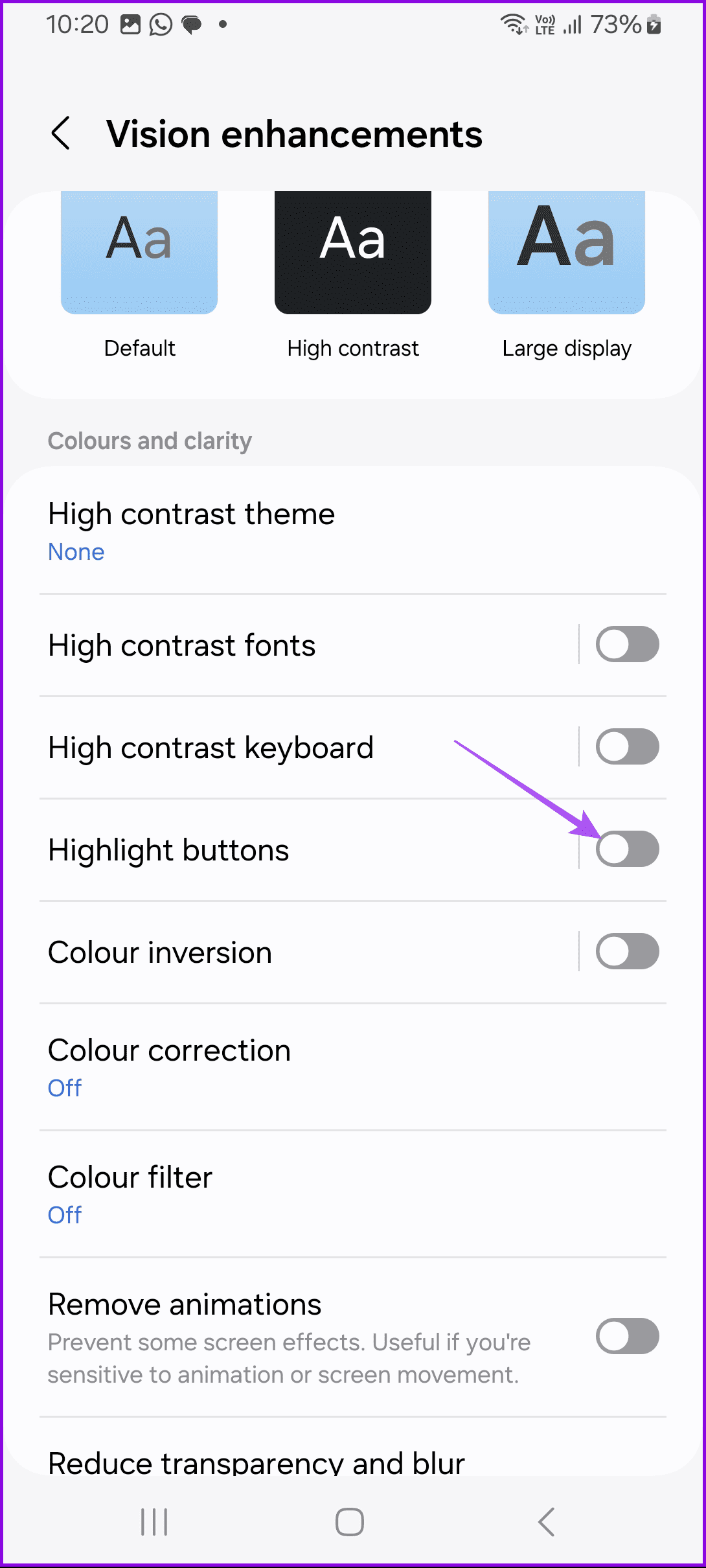 highlight buttons accessibility samsung