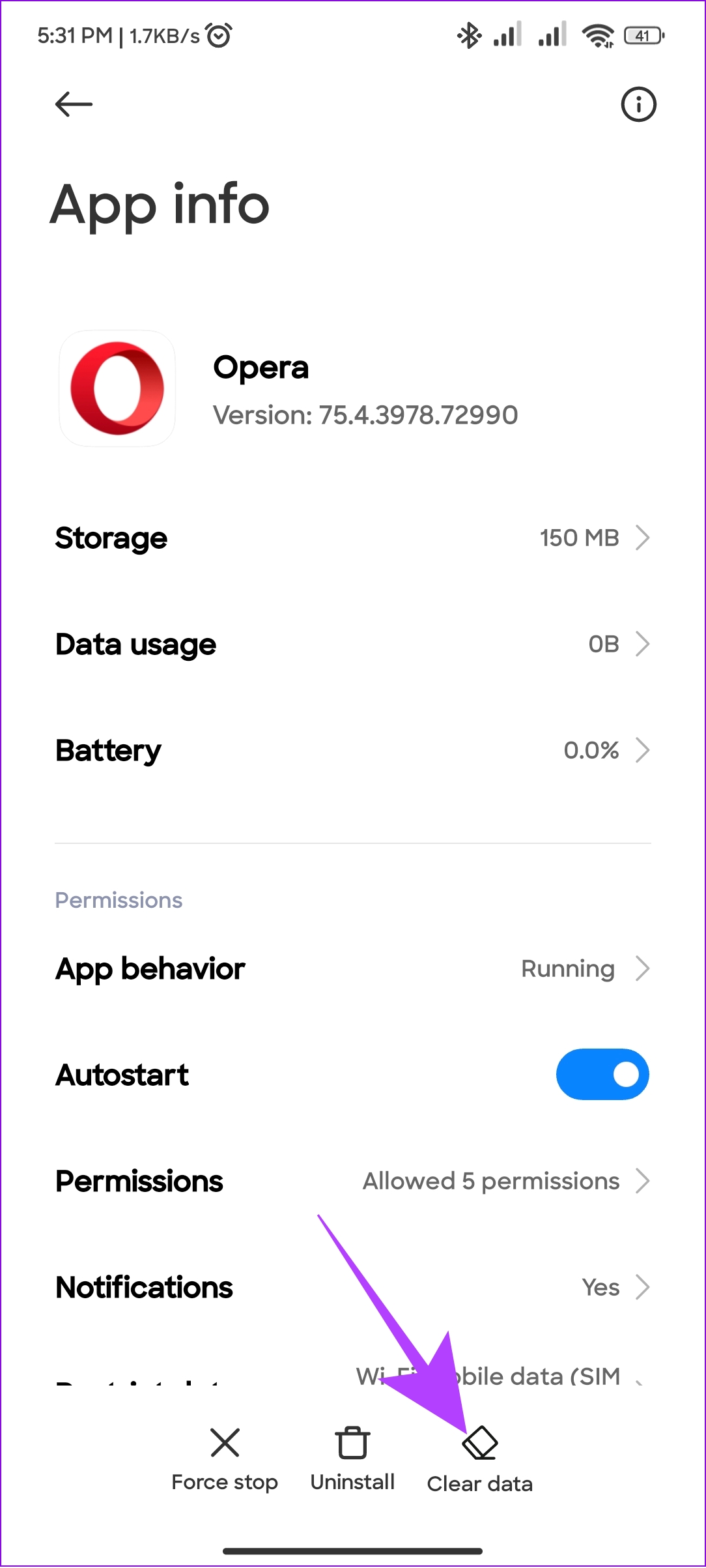 hit clear data on Opera page in settings