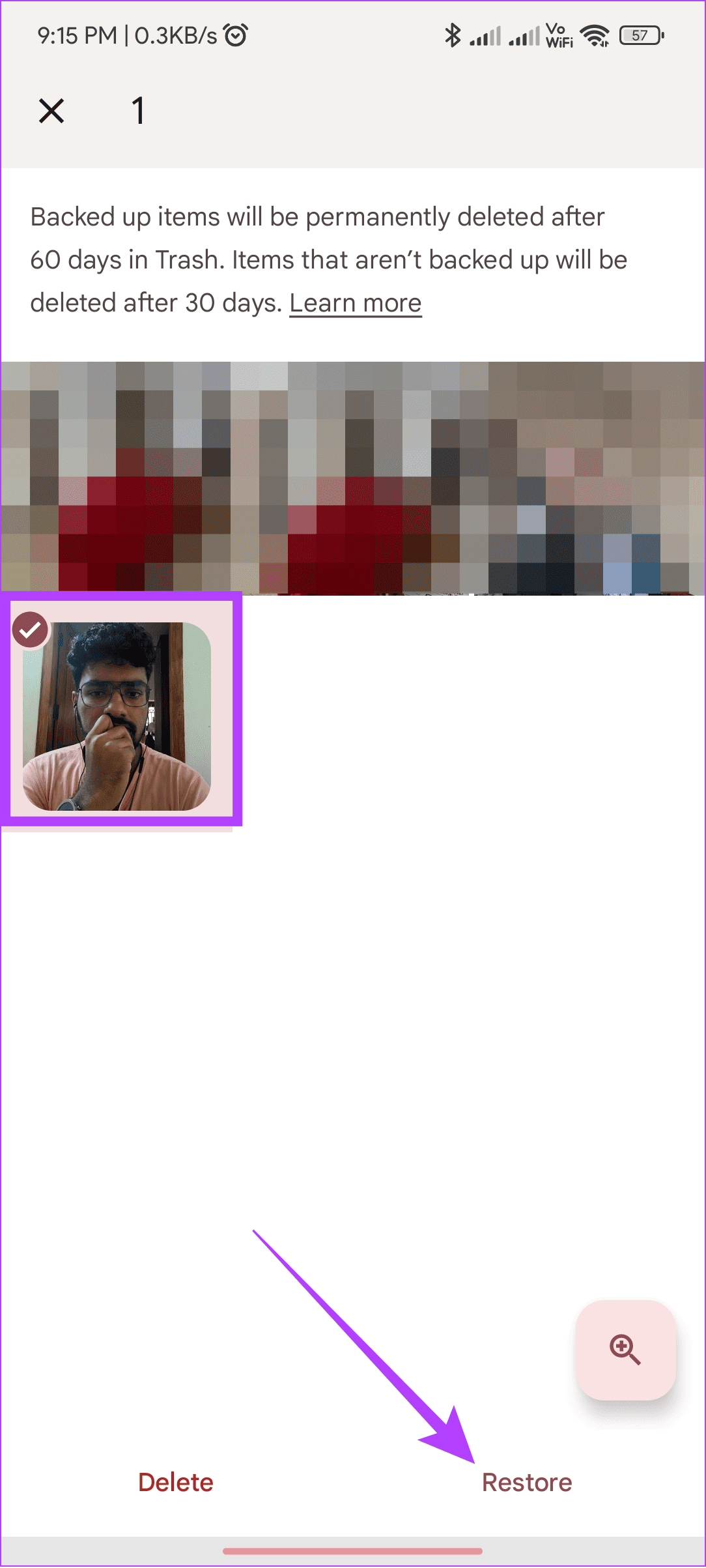 hold the image and choose Restore