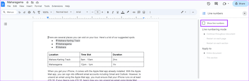 how to add remove line numbers in google docs 10