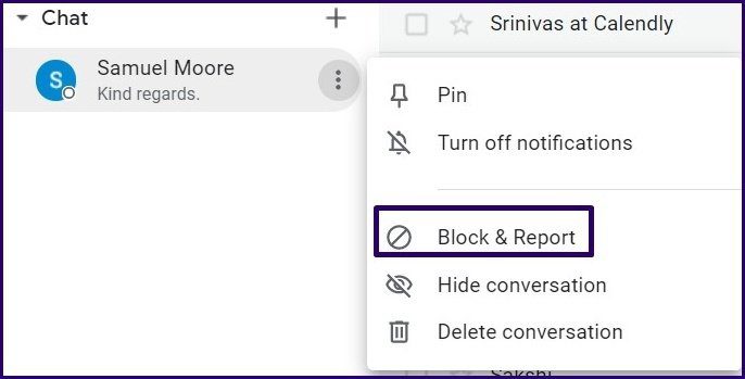 How to block contacts on google chat for gmail step 3