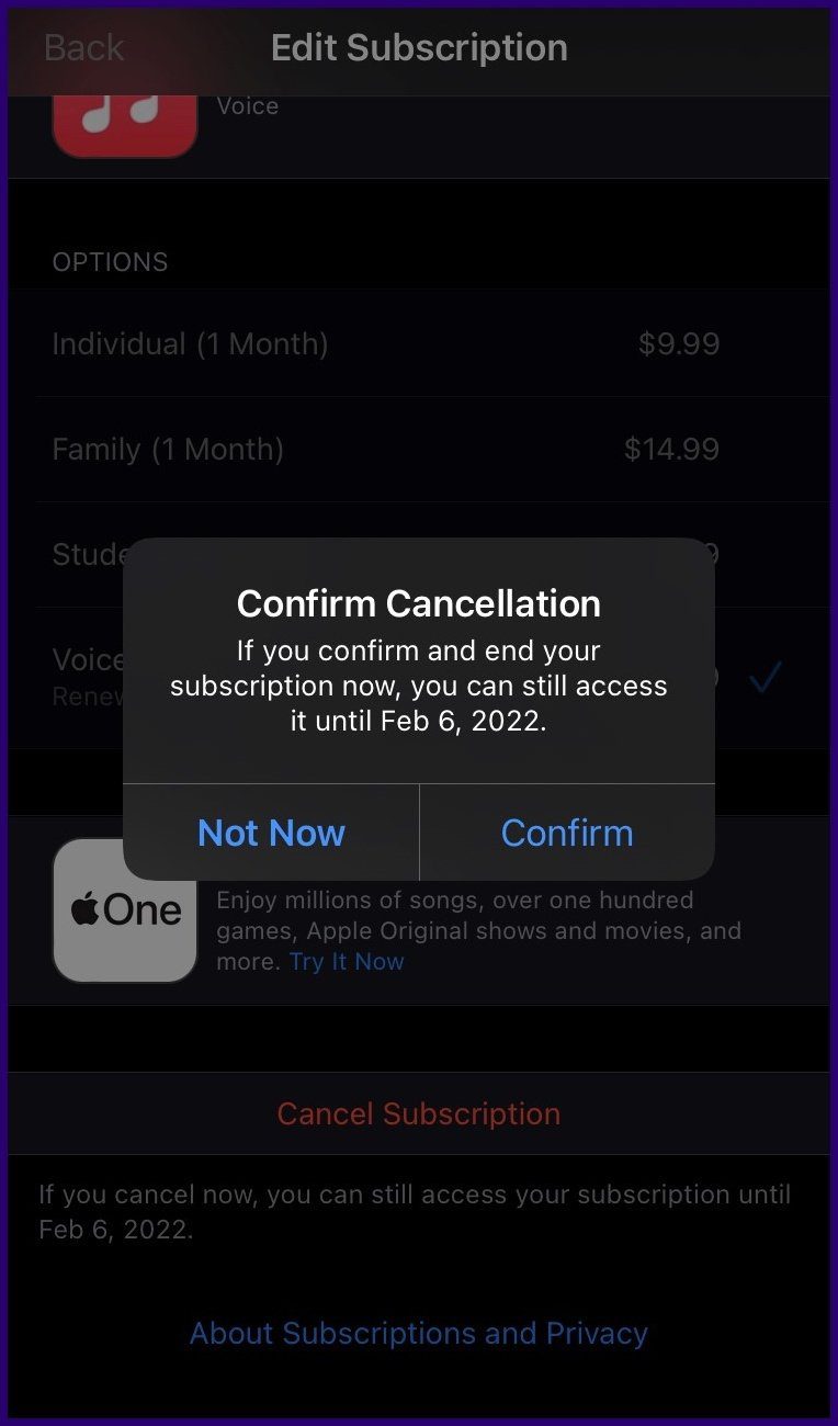 How to cancel apple music voice plan step 7