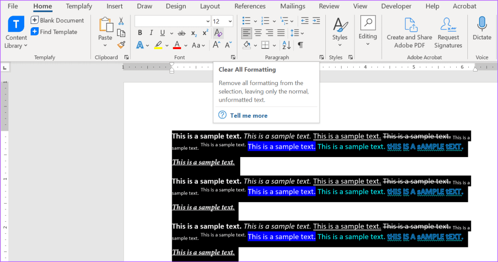 how to clear all text formatting in microsoft word 2