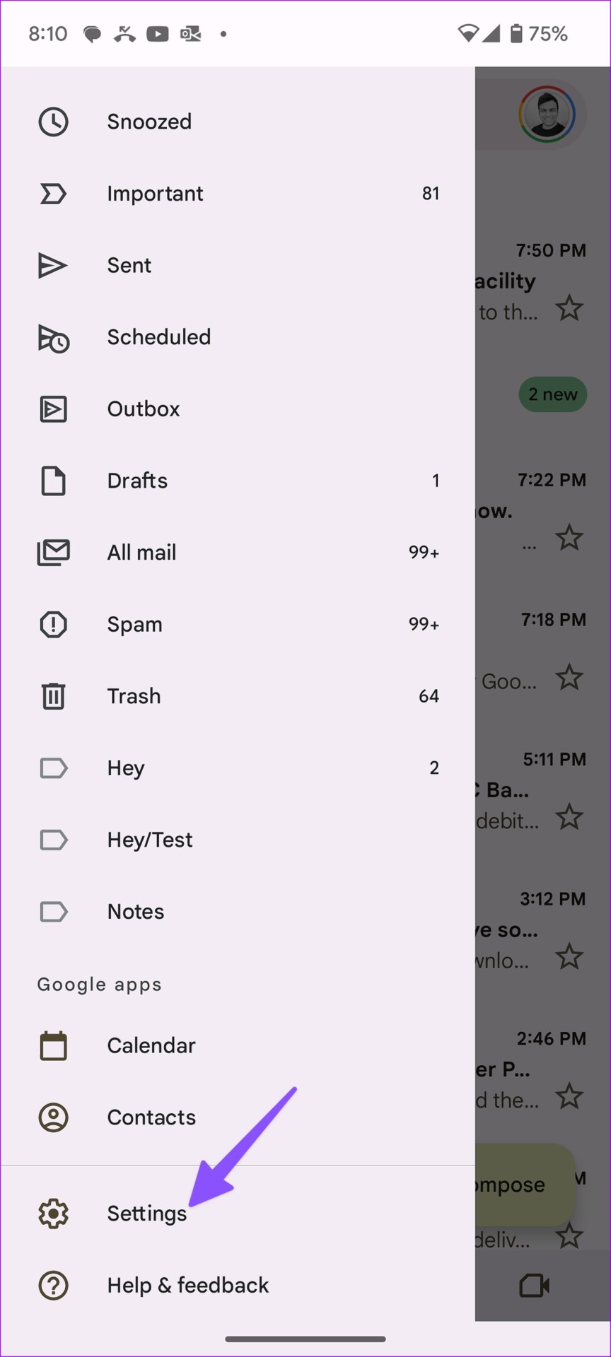 Open gmail settings on mobile