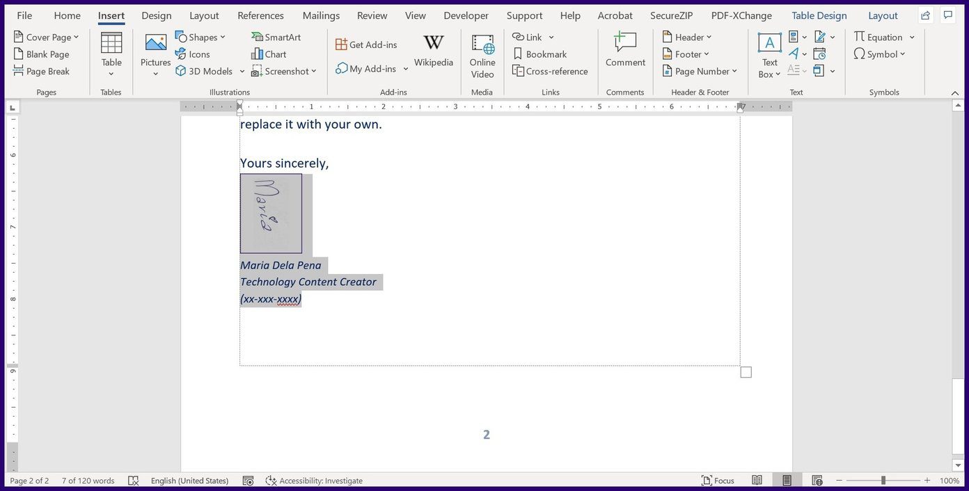 How to create and insert signatures in Microsoft Word step 17