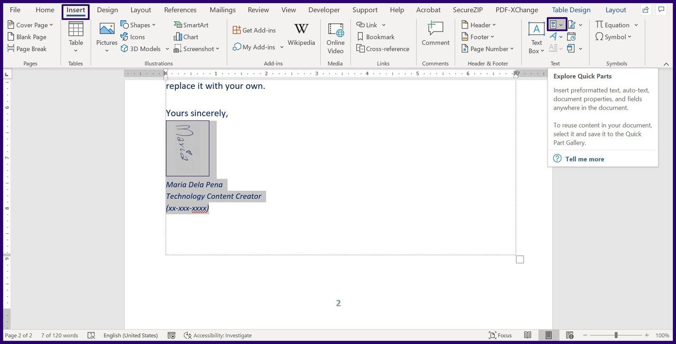 How to create and insert signatures in Microsoft Word step 18