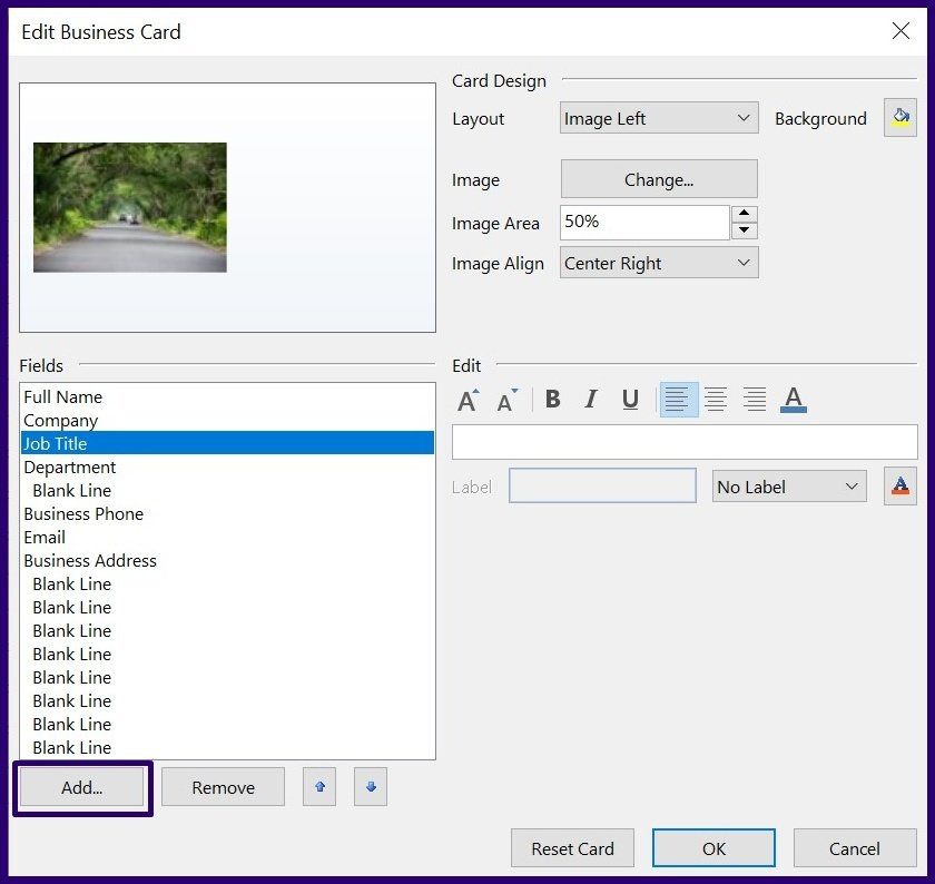 How to create and use business cards on outlook step 11