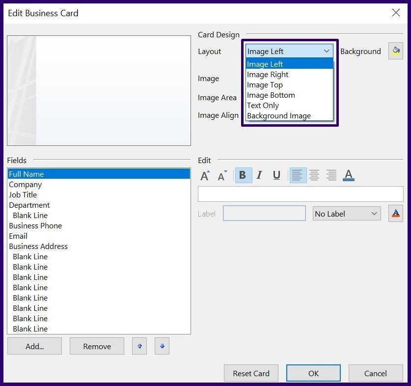 How to create and use business cards on outlook step 6