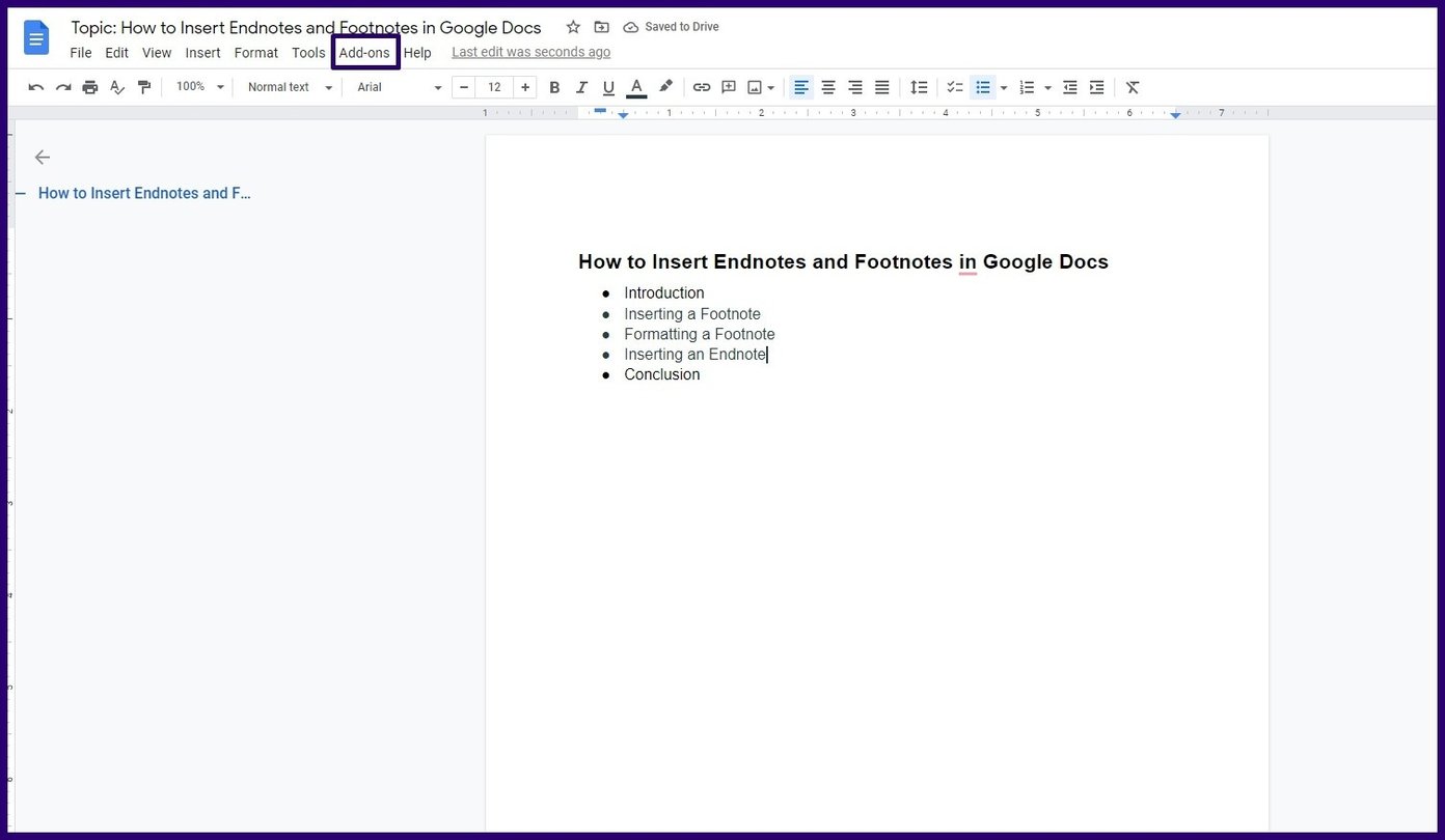 How to insert endnotes and footnotes in google docs step 14