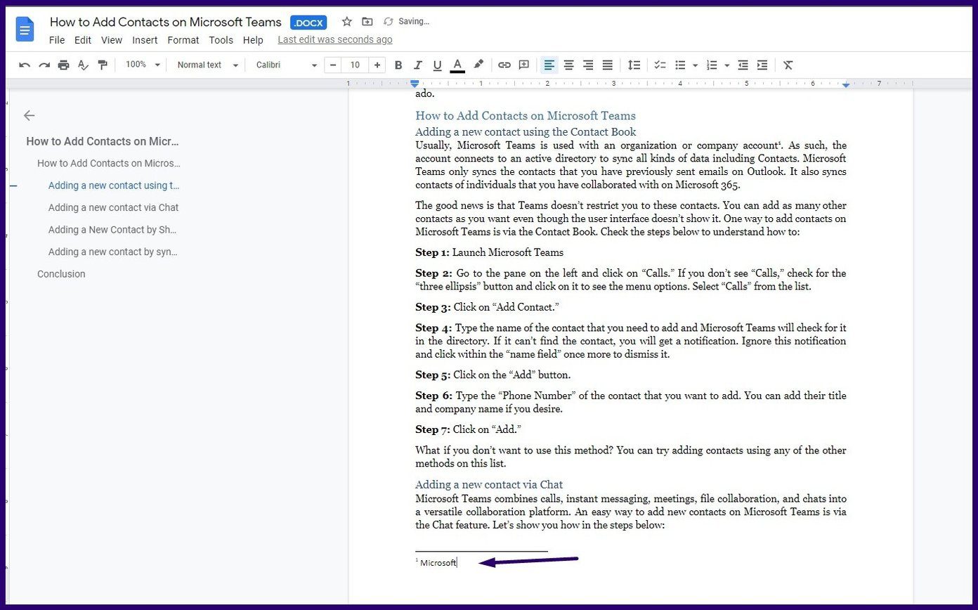 How to insert endnotes and footnotes in google docs step 4