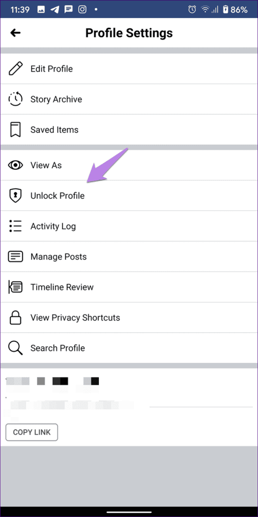 Select unlock profile