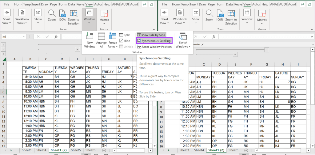 how to split screen side by side in excel 6