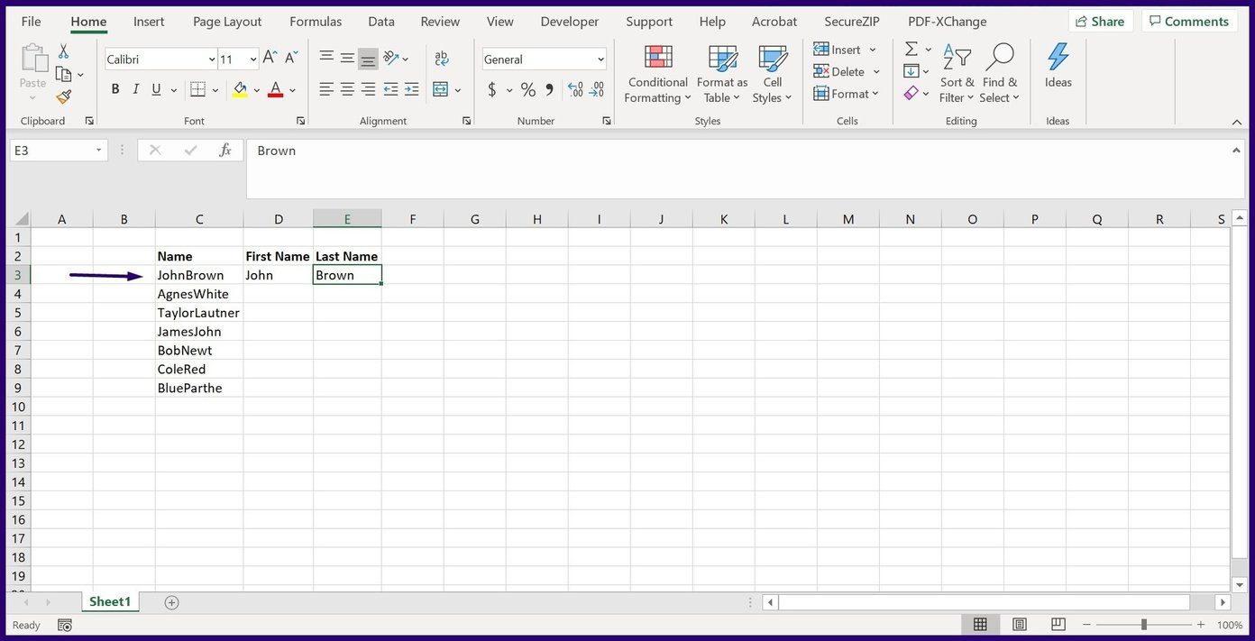 How to split text or data in microsoft excel step 2