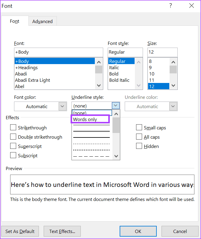 how to underline text in microsoft word 5