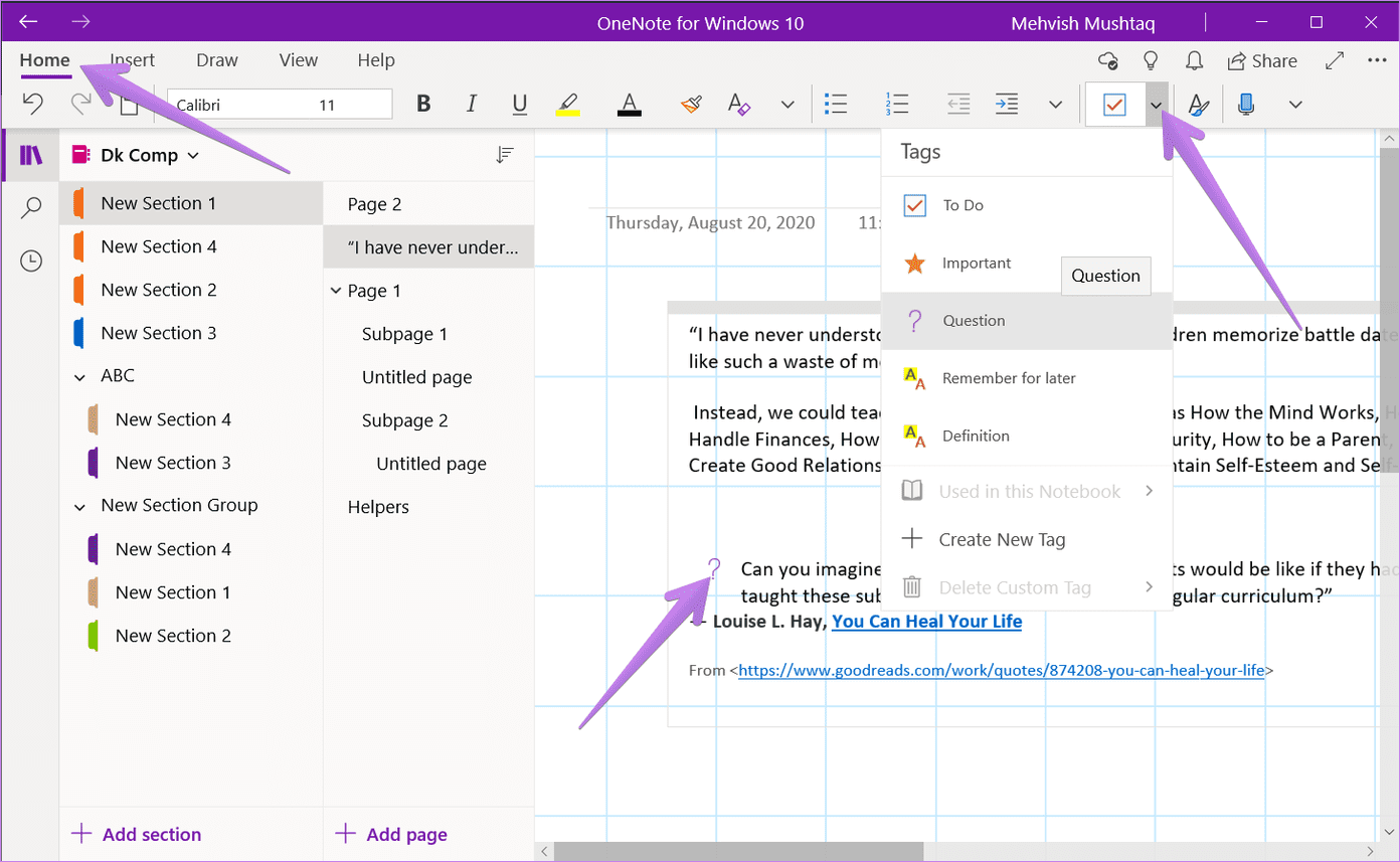 How to use tags in microsoft onenote 1