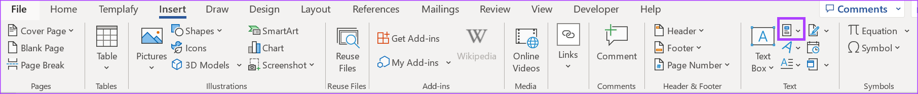 Quick Parts drop-down