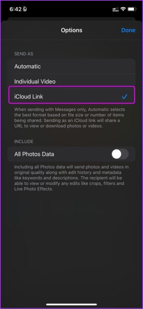 iCloud Link option