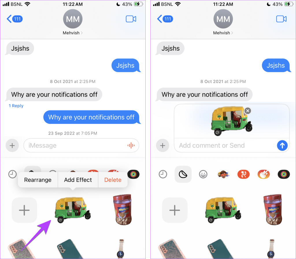 iOS 17 Stickers send message